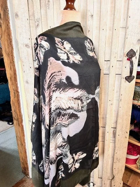 FRANK USHER large earthy shades feather print pashmina
