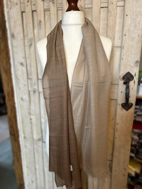 Very fine cafe au lait ombre cotton & wool blend scarf by Pashmina Love. view 3