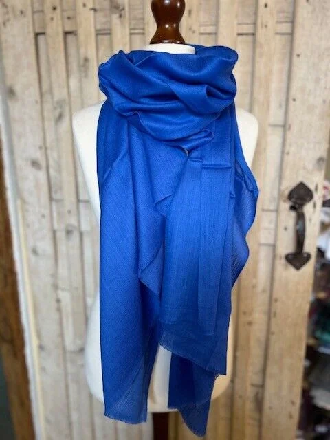 Royal blue fine lightweight merino wool & silk pashmina by Pashmina Love