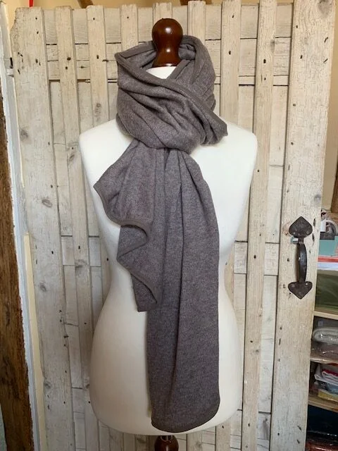 Taupe cashmere & wool knit pashmina shawl with soft suede edging by Pashmina Love view 2