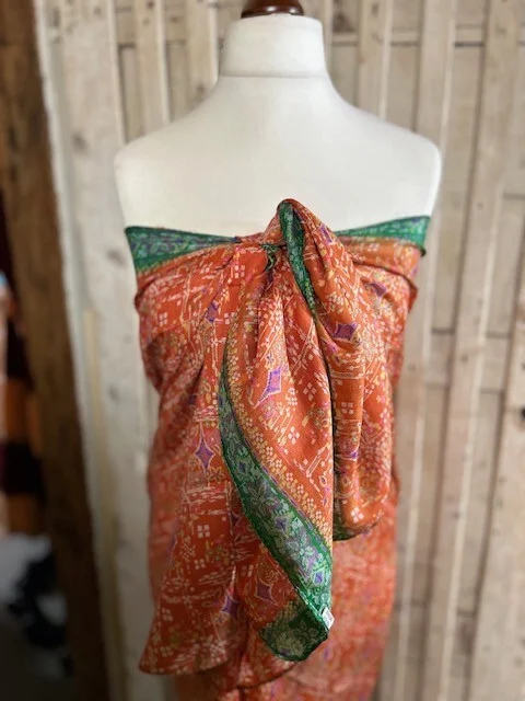 Pure silk burnt orange abstract print sarong/pario by Pashmina Love view 4