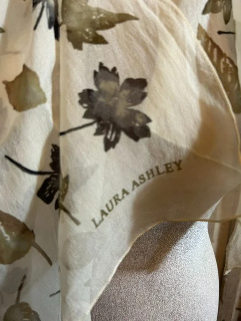 LAURA ASHLEY cream leaf print chiffon long scarf view 2