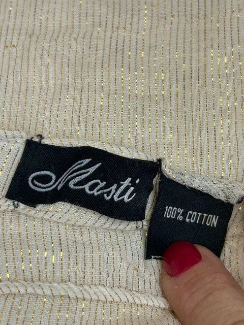 MASTI neutral cream & gold thread shimmer sarong wrap scarf shawl view 7