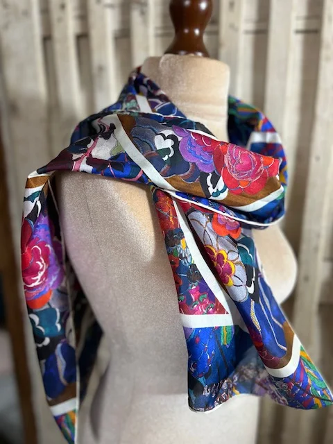 FOX & CHAVE multi coloured vibrant print pure silk scarf view 6
