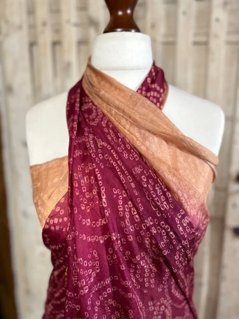 Pure silk plum/gold printed sarong/pario by Pashmina Love