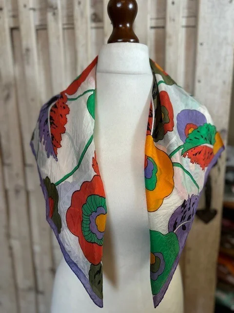 Vintage LAVA pure silk bright retro floral flower power square scarf accessory view 3