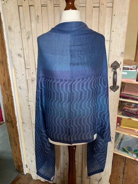 Fine cotton Jamawar denim blue patterned pashmina by Pashmina Love view 3