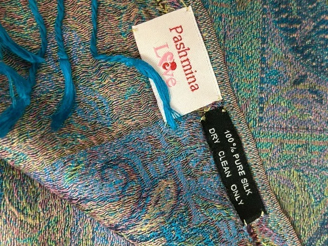 Soft turquoise paisley pure silk Jamawar pashmina shawl by Pashmina Love view 4