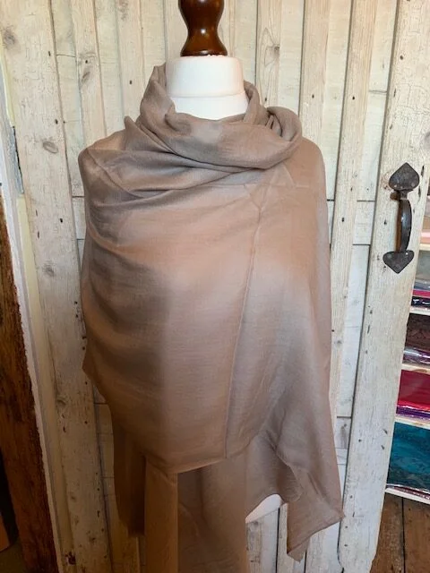 Mid beige luxury natural cashmere & wool pashmina by Pashmina Love view 2