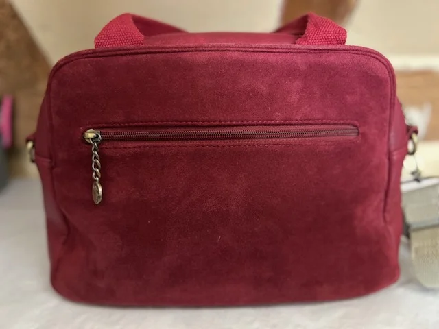 HOUSE OF TWEED cerise pink suede & faux leather xb saddle shoulder bag view 6