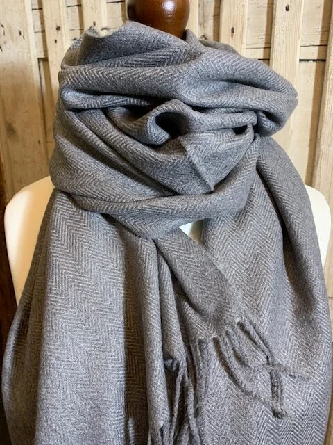 Luxury fine milk chocolate woven self herringbone pashmina by Pashmina Love view 2
