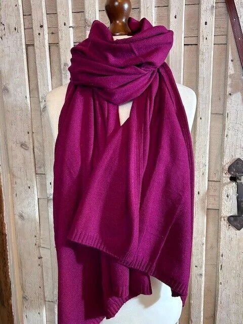 Luxury red grape plain knit cashmere wool & silk pashmina by Pashmina Love