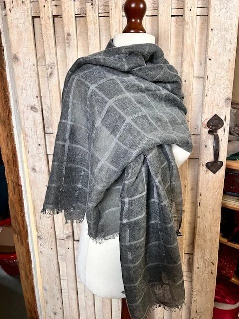 ANTONIO grey check large fine lightweight pashmina shawl scarf view 4