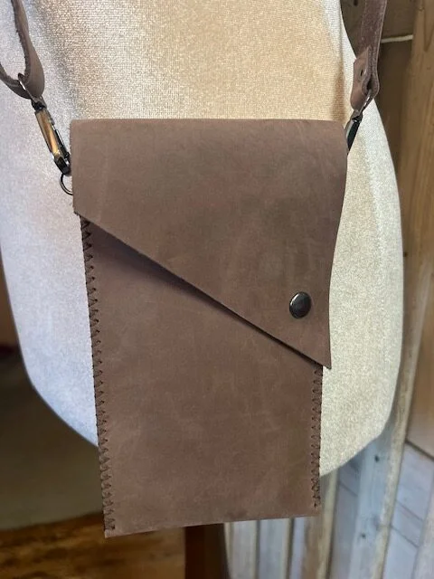 Mocha brown soft raw natural kid leather phone pouch xb bag view 2