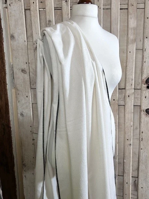 Ivory cream fine quality wool black stripe edged pashmina by Pashmina Love. view 3