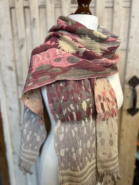 Pinks jacquard weave wool & silk muffler scarf by Pashmina Love view 3