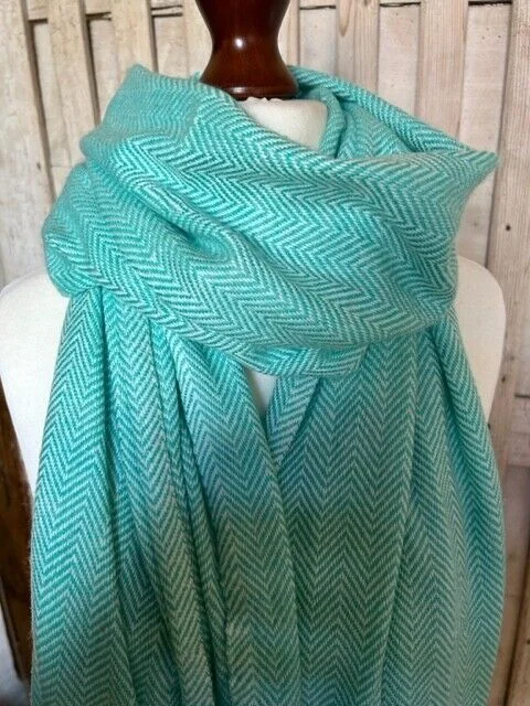 Duck Egg luxury pure merino wool herringbone shawl by Pashmina Love.
