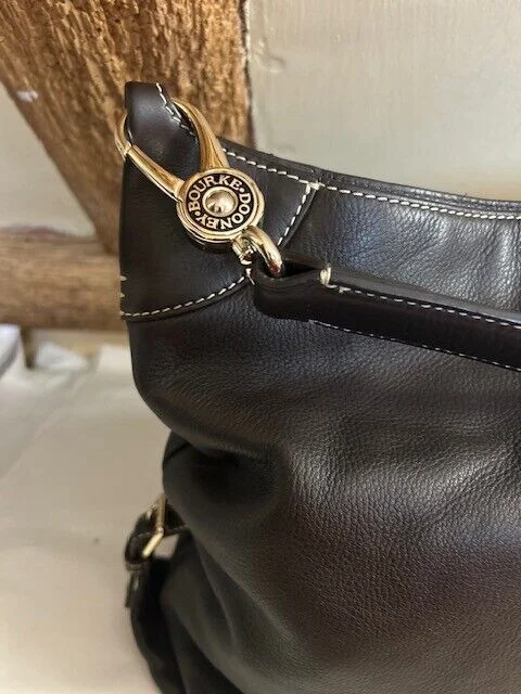 Large Dooney & Bourke dark brown premium leather slouch hobo shoulder bag view 4
