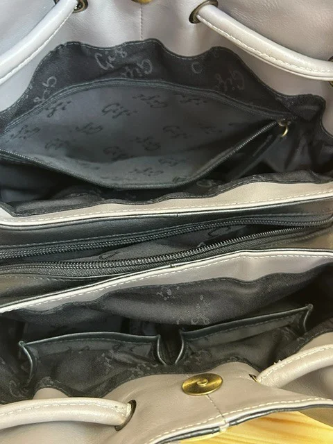 GIGI black & grey buttery soft leather two strap shoulder bag view 4