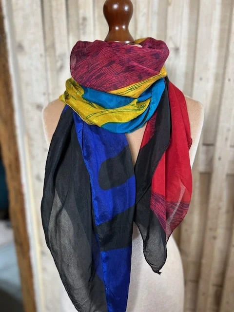 Large bold print 100% pure silk vintage square scarf by BEST FORM view 5