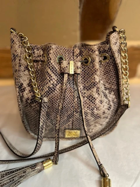 BIBA beige snakeskin print real leather bucket shape xb shoulder bag