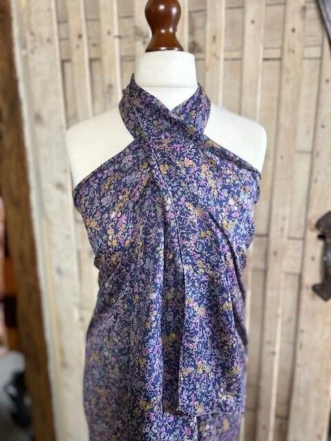 Pure silk blue/gold ditsy print sarong/pario by Pashmina Love view 2