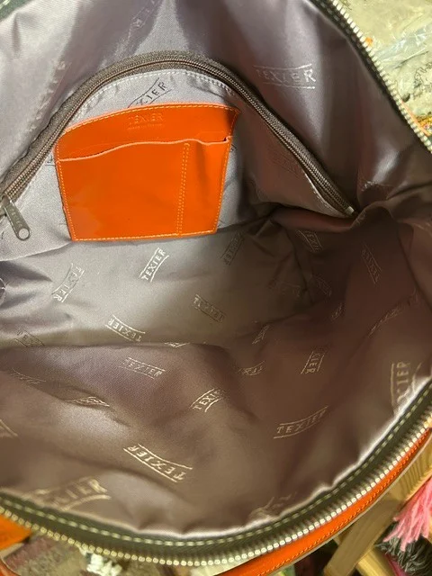 TEXIER burnt orange oilcloth/coated nylon top handle tote shopper shoulder bag view 7