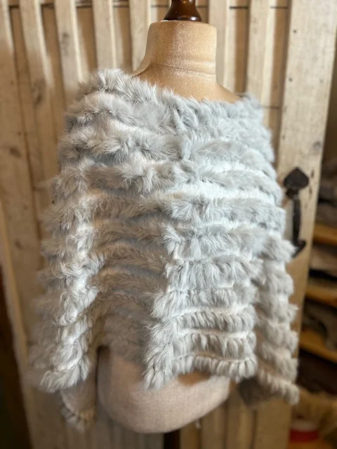 JAYLEY silver grey coney fur & cashmere blend poncho OSFA view 2