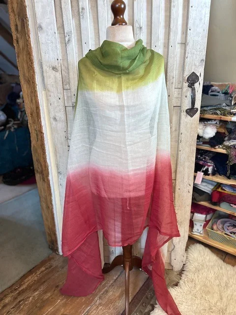 Large raspberry green cream ombre fine wool blend pashmina shawl scarf wrap view 3
