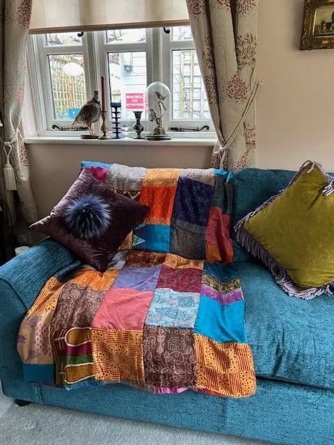 Pure silk patchwork throw blanket chair cover wrap by Pashmina Love
