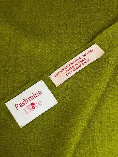 Moss green lightweight wool & silk pashmina shawl by Pashmina Love view 4