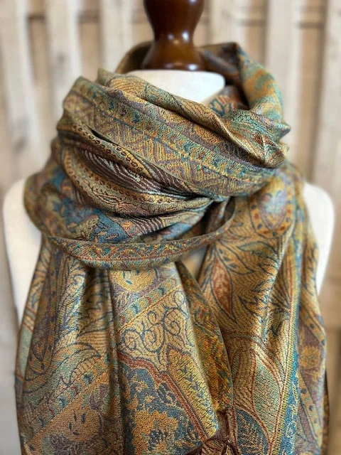 Citrus silk paisley Jamawar reversible pashmina by Pashmina Love