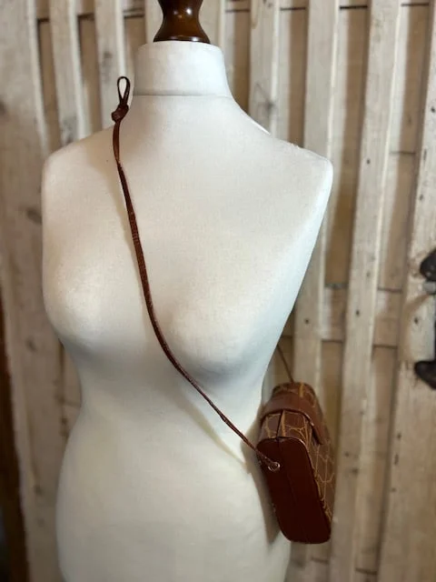 Fun little vintage chestnut leather boxy across body shoulder bag view 2